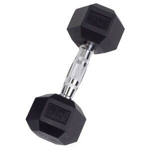 15 lbs Body Solid Rubber Hex Black Dumbbell with Textured Silver Handle (New)